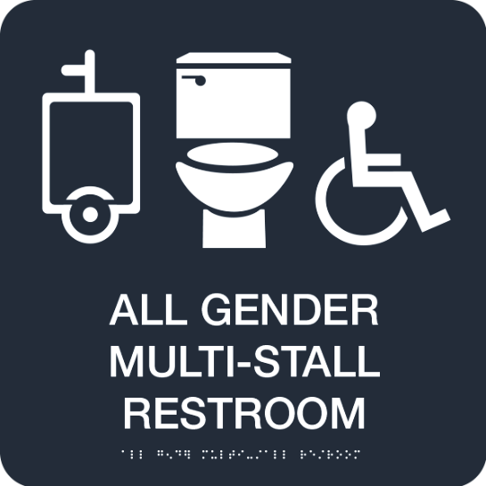 Gender Neutral Bathroom Signs with All Gender Symbols White on Blue